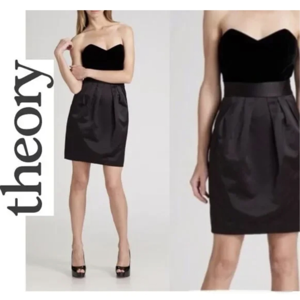 New designer Theory classic black dress, strapless